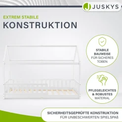 Kinderbett Marli 90 x 200 cm Hausbett mit Rausfallschutz, Lattenrost und Dach