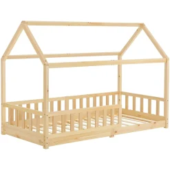 Kinderbett Marli 90 x 200 cm Hausbett mit Rausfallschutz, Lattenrost und Dach