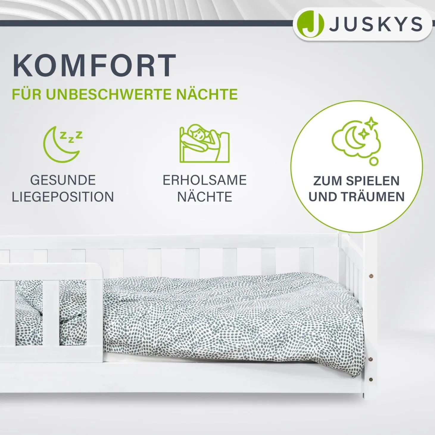 Kinderbett Marli 90 x 200 cm Hausbett mit Rausfallschutz, Lattenrost und Dach