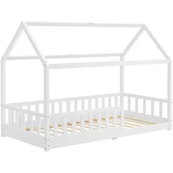Kinderbett Marli 90 x 200 cm Hausbett mit Rausfallschutz, Lattenrost und Dach