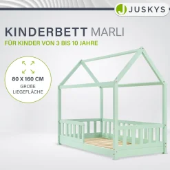 Kinderbett Marli 80 x 160 cm Hausbett mit Rausfallschutz, Lattenrost und Dach