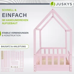 Kinderbett Marli 80 x 160 cm Hausbett mit Rausfallschutz, Lattenrost und Dach