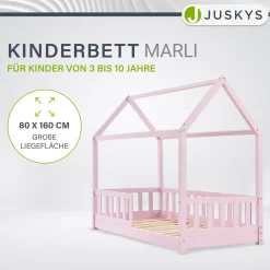 Kinderbett Marli 80 x 160 cm Hausbett mit Rausfallschutz, Lattenrost und Dach