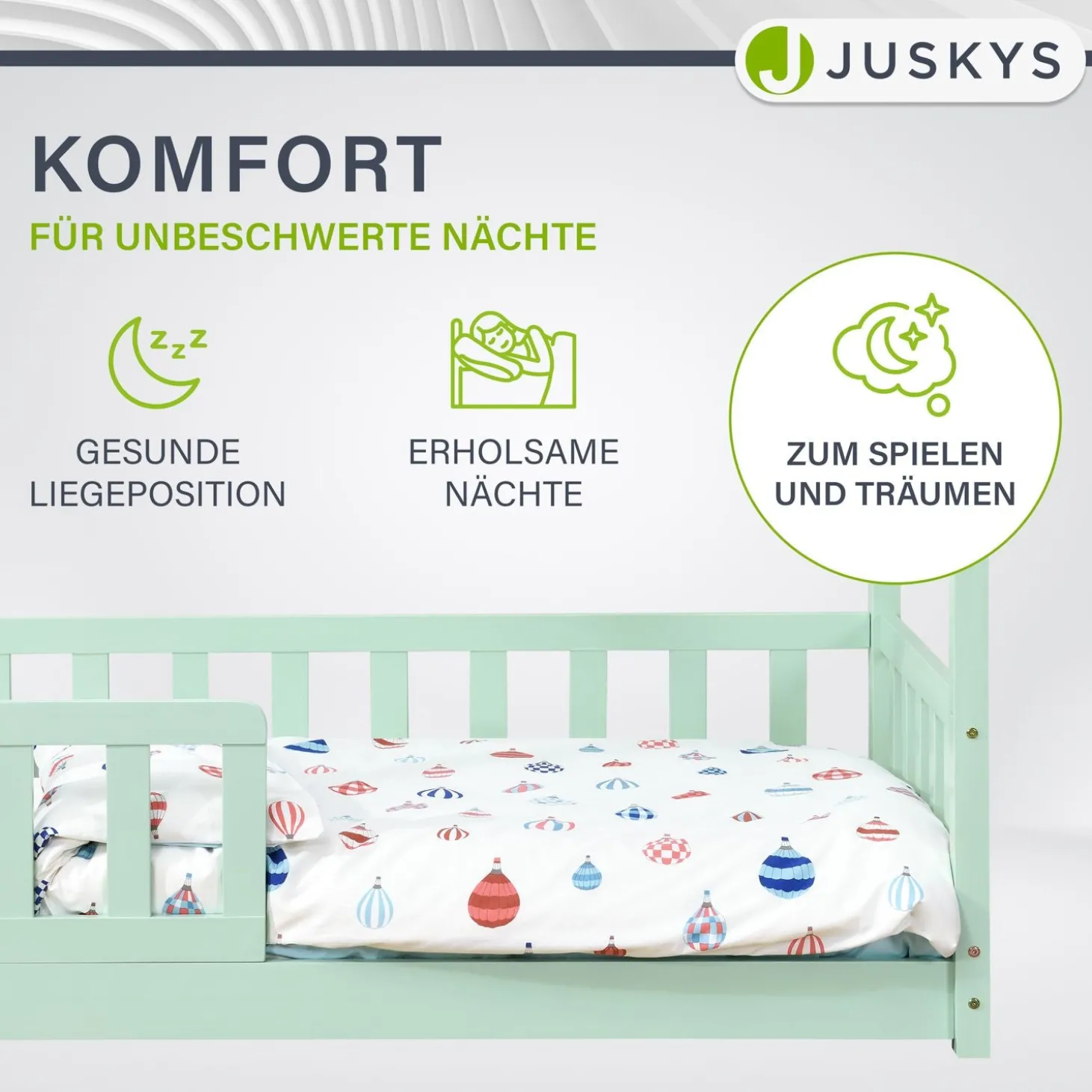 Kinderbett Marli 80 x 160 cm Hausbett mit Rausfallschutz, Lattenrost und Dach