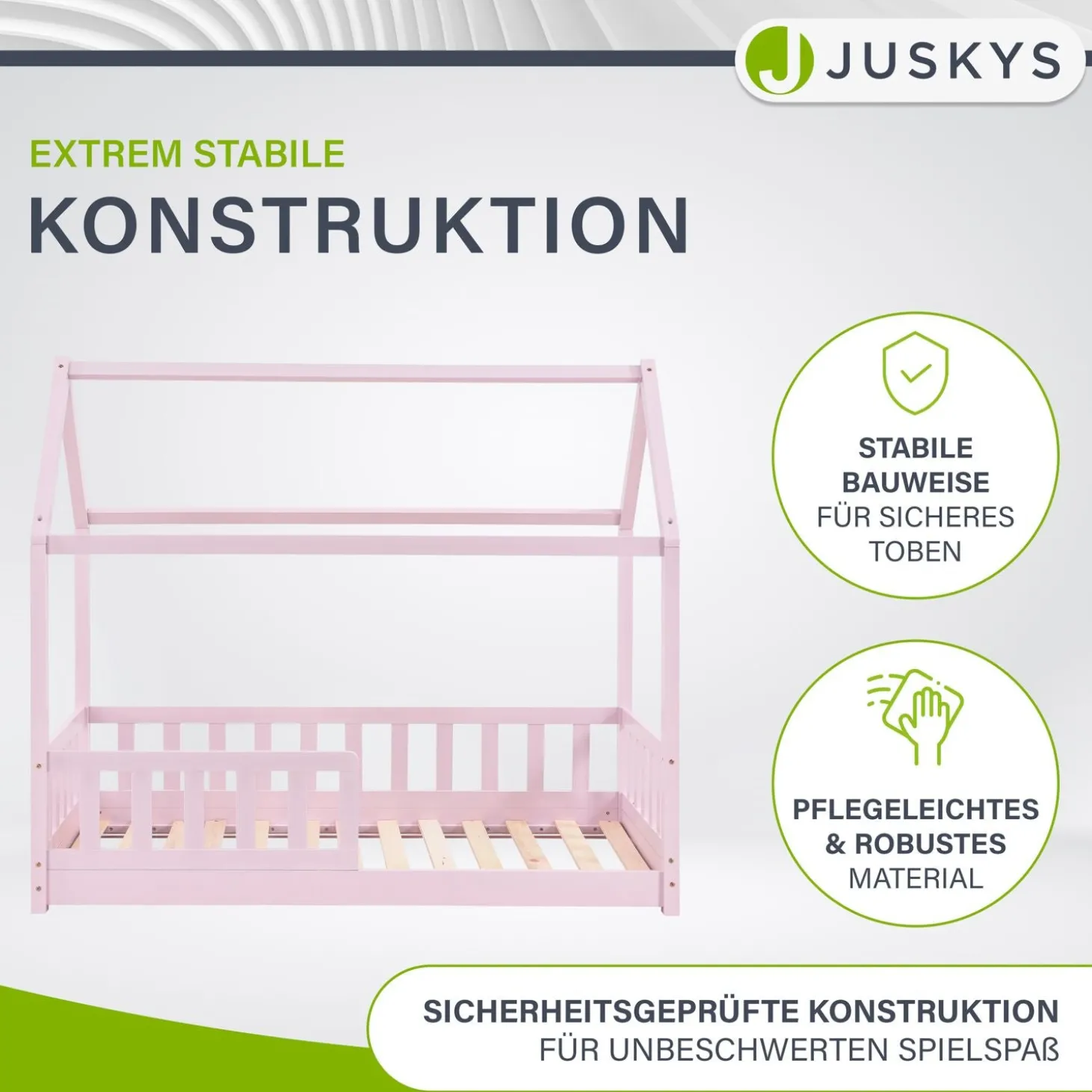 Kinderbett Marli 80 x 160 cm Hausbett mit Rausfallschutz, Lattenrost und Dach