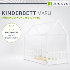 Kinderbett Marli 80 x 160 cm Hausbett mit Rausfallschutz, Lattenrost und Dach