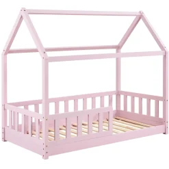 Kinderbett Marli 80 x 160 cm Hausbett mit Rausfallschutz, Lattenrost und Dach