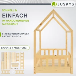 Kinderbett Marli 80 x 160 cm Hausbett mit Rausfallschutz, Lattenrost und Dach