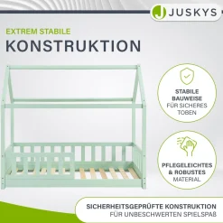 Kinderbett Marli 80 x 160 cm Hausbett mit Rausfallschutz, Lattenrost und Dach