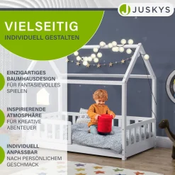 Kinderbett Marli 80 x 160 cm Hausbett mit Rausfallschutz, Lattenrost und Dach