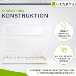 Kinderbett Marli 80 x 160 cm Hausbett mit Rausfallschutz, Lattenrost und Dach