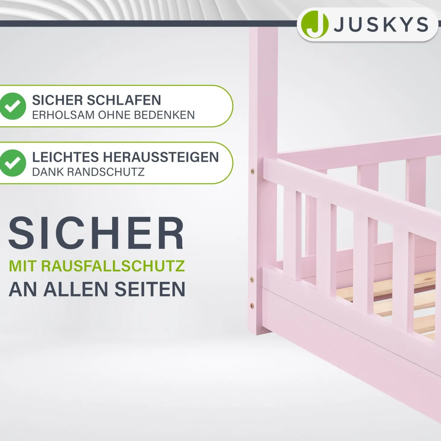 Kinderbett Marli 80 x 160 cm Hausbett mit Rausfallschutz, Lattenrost und Dach