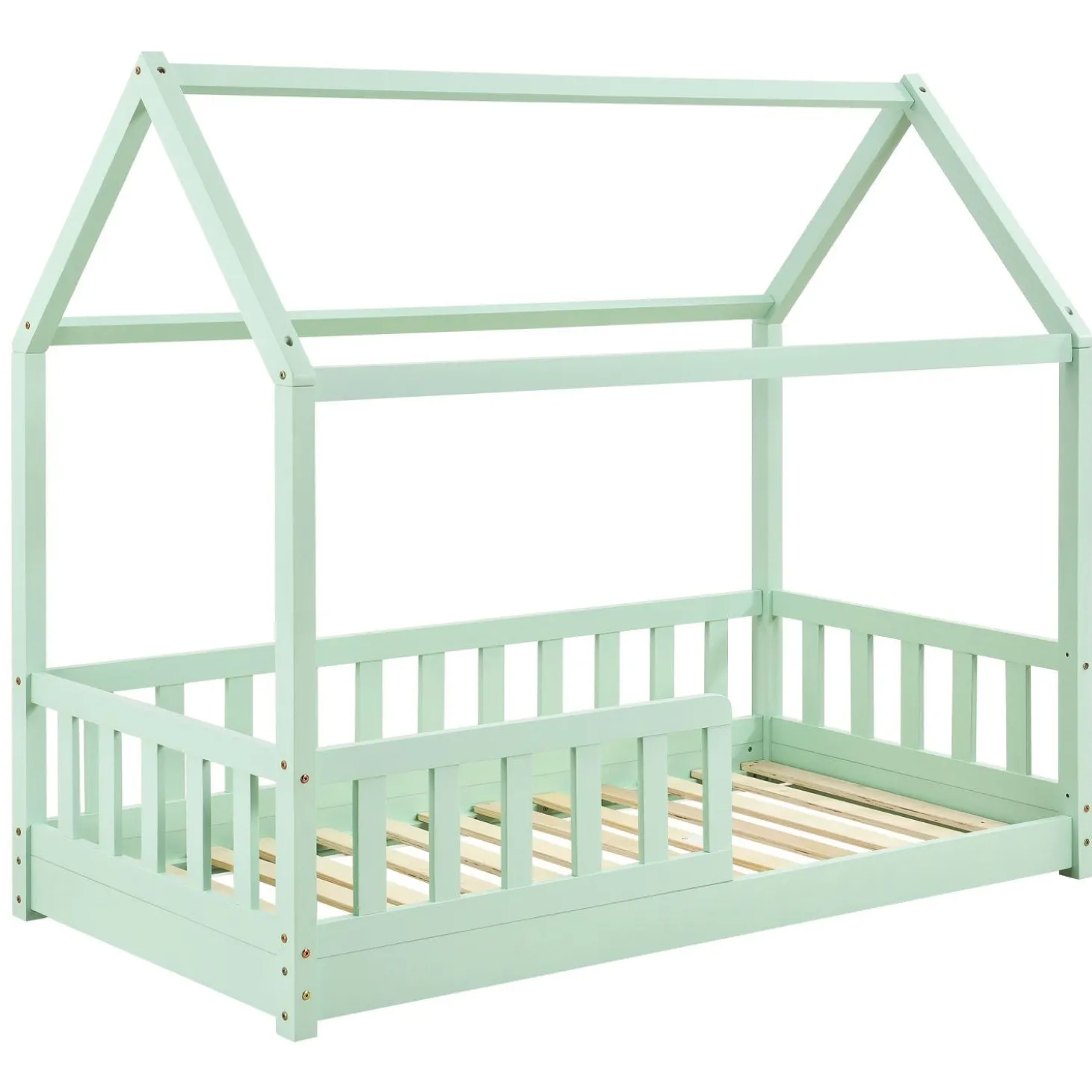 Kinderbett Marli 80 x 160 cm Hausbett mit Rausfallschutz, Lattenrost und Dach