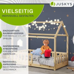 Kinderbett Marli 80 x 160 cm Hausbett mit Rausfallschutz, Lattenrost und Dach