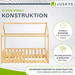 Kinderbett Marli 80 x 160 cm Hausbett mit Rausfallschutz, Lattenrost und Dach