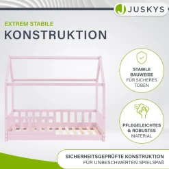 Kinderbett Marli 80 x 160 cm Hausbett mit Rausfallschutz, Lattenrost und Dach