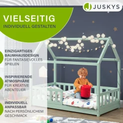 Kinderbett Marli 80 x 160 cm Hausbett mit Rausfallschutz, Lattenrost und Dach