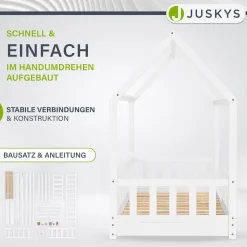 Kinderbett Marli 80 x 160 cm Hausbett mit Rausfallschutz, Lattenrost und Dach