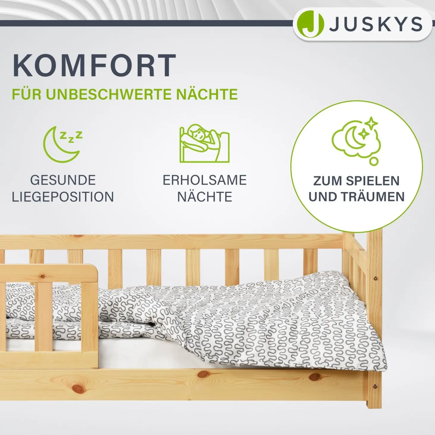 Kinderbett Marli 80 x 160 cm Hausbett mit Rausfallschutz, Lattenrost und Dach