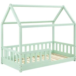 Kinderbett Marli 80 x 160 cm Hausbett mit Rausfallschutz, Lattenrost und Dach