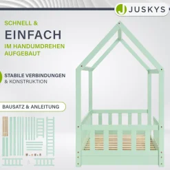 Kinderbett Marli 80 x 160 cm Hausbett mit Rausfallschutz, Lattenrost und Dach