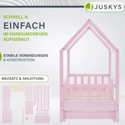 Kinderbett Marli 90 x 200 cm mit Bettkasten Hausbett mit Dach, Lattenrost, Rausfallschutz & Stauraum
