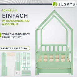 Kinderbett Marli 90 x 200 cm mit Bettkasten Hausbett mit Dach, Lattenrost, Rausfallschutz & Stauraum
