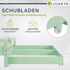 Kinderbett Marli 80 x 160 cm mit Bettkasten Hausbett mit Dach, Lattenrost, Rausfallschutz & Stauraum