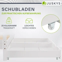 Kinderbett Marli 80 x 160 cm mit Bettkasten Hausbett mit Dach, Lattenrost, Rausfallschutz & Stauraum