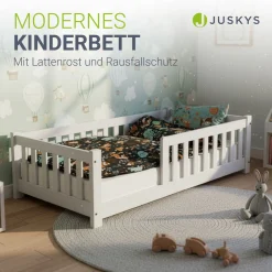 Kinderbett Naya Bodenbett aus Holz für Kinder - mit Lattenrost & Rausfallschutz