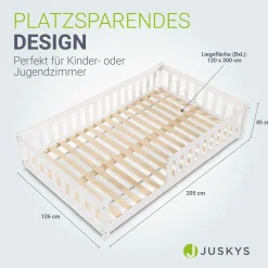 Kinderbett Naya Bodenbett aus Holz für Kinder - mit Lattenrost & Rausfallschutz