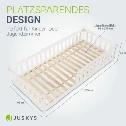 Kinderbett Naya Bodenbett aus Holz für Kinder - mit Lattenrost & Rausfallschutz