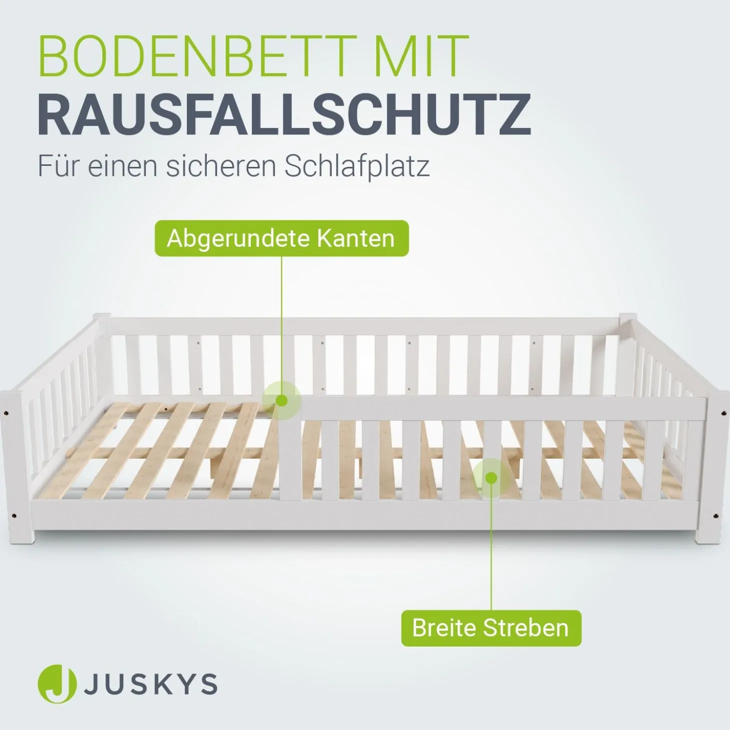 Kinderbett Naya Bodenbett aus Holz für Kinder - mit Lattenrost & Rausfallschutz