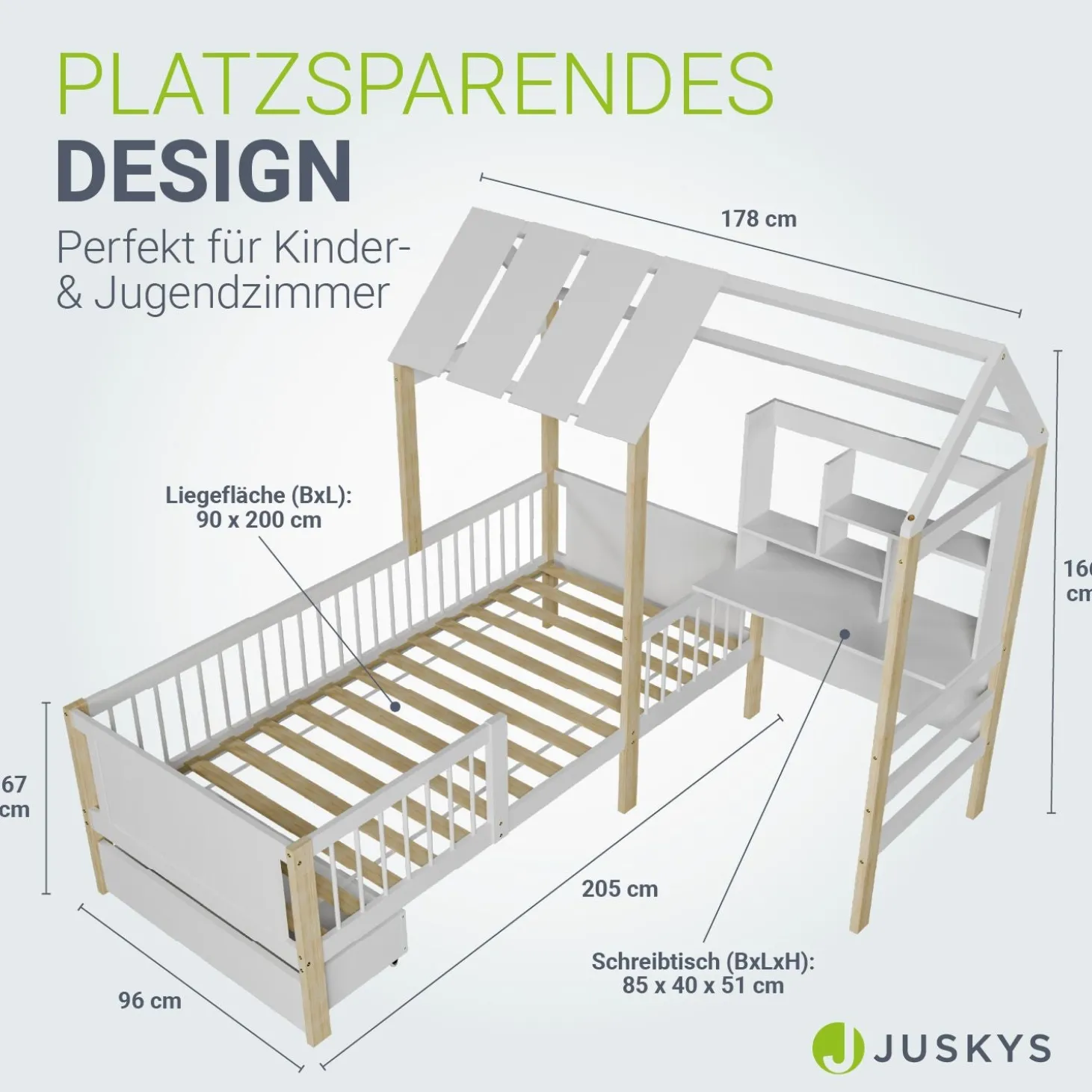 Kinderbett Yari Verspieltes Abenteuerbett mit Tisch und Schublade