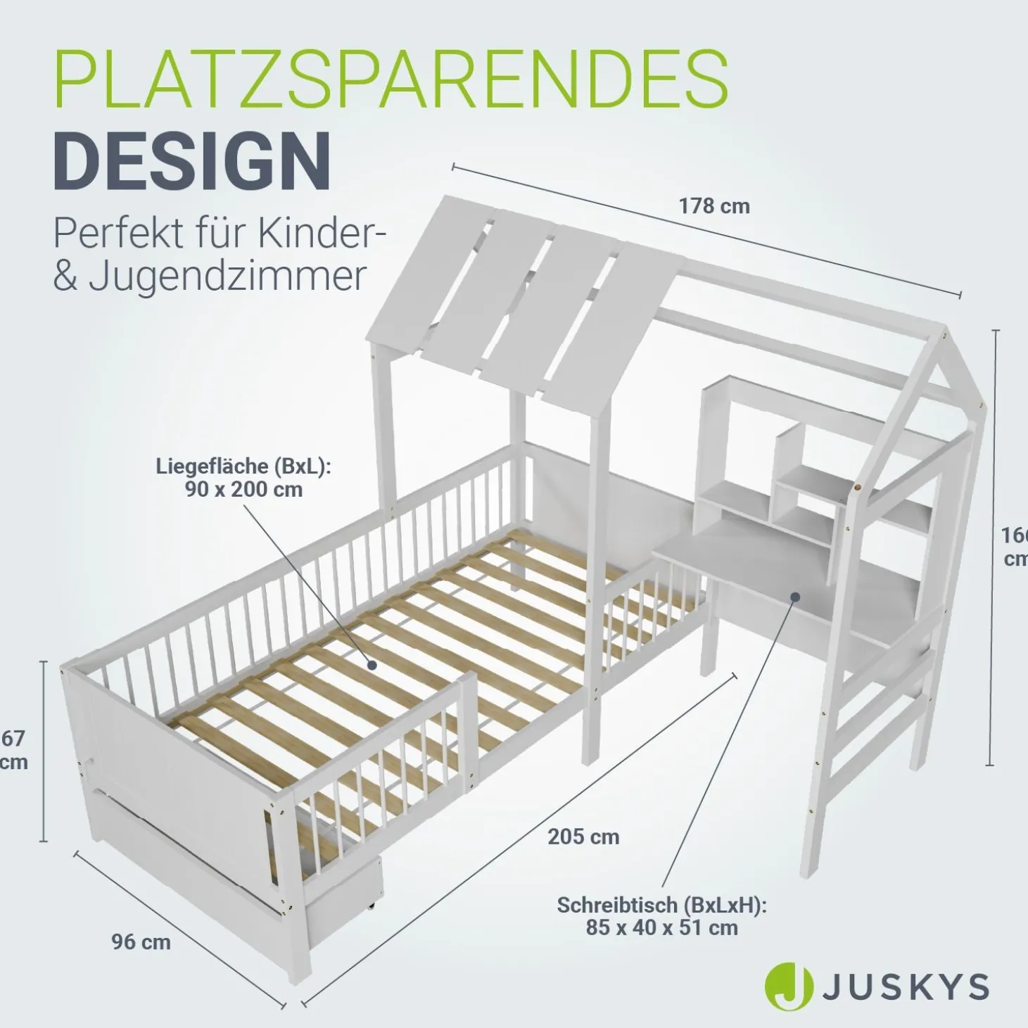 Kinderbett Yari Verspieltes Abenteuerbett mit Tisch und Schublade