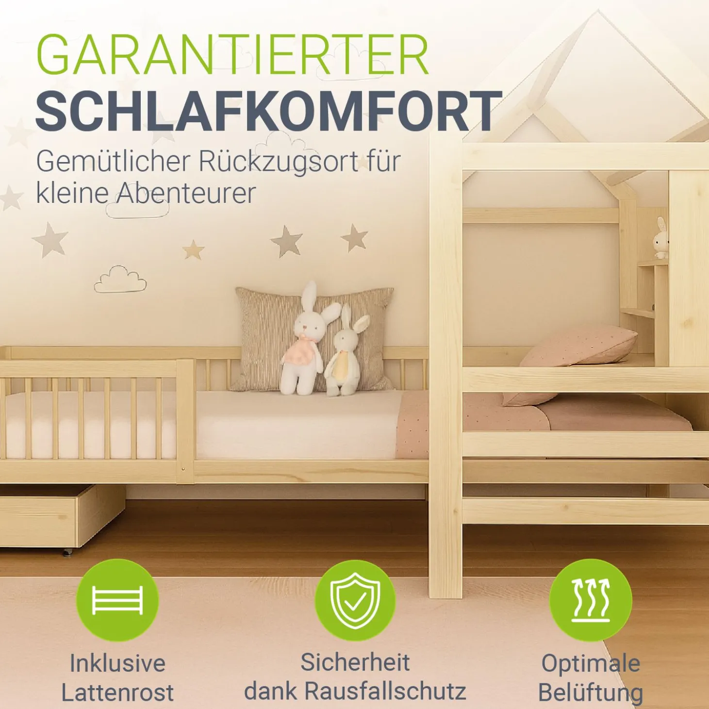 Kinderbett Yari Verspieltes Abenteuerbett mit Tisch und Schublade