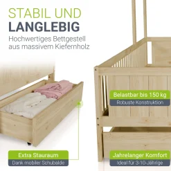 Kinderbett Yari Verspieltes Abenteuerbett mit Tisch und Schublade
