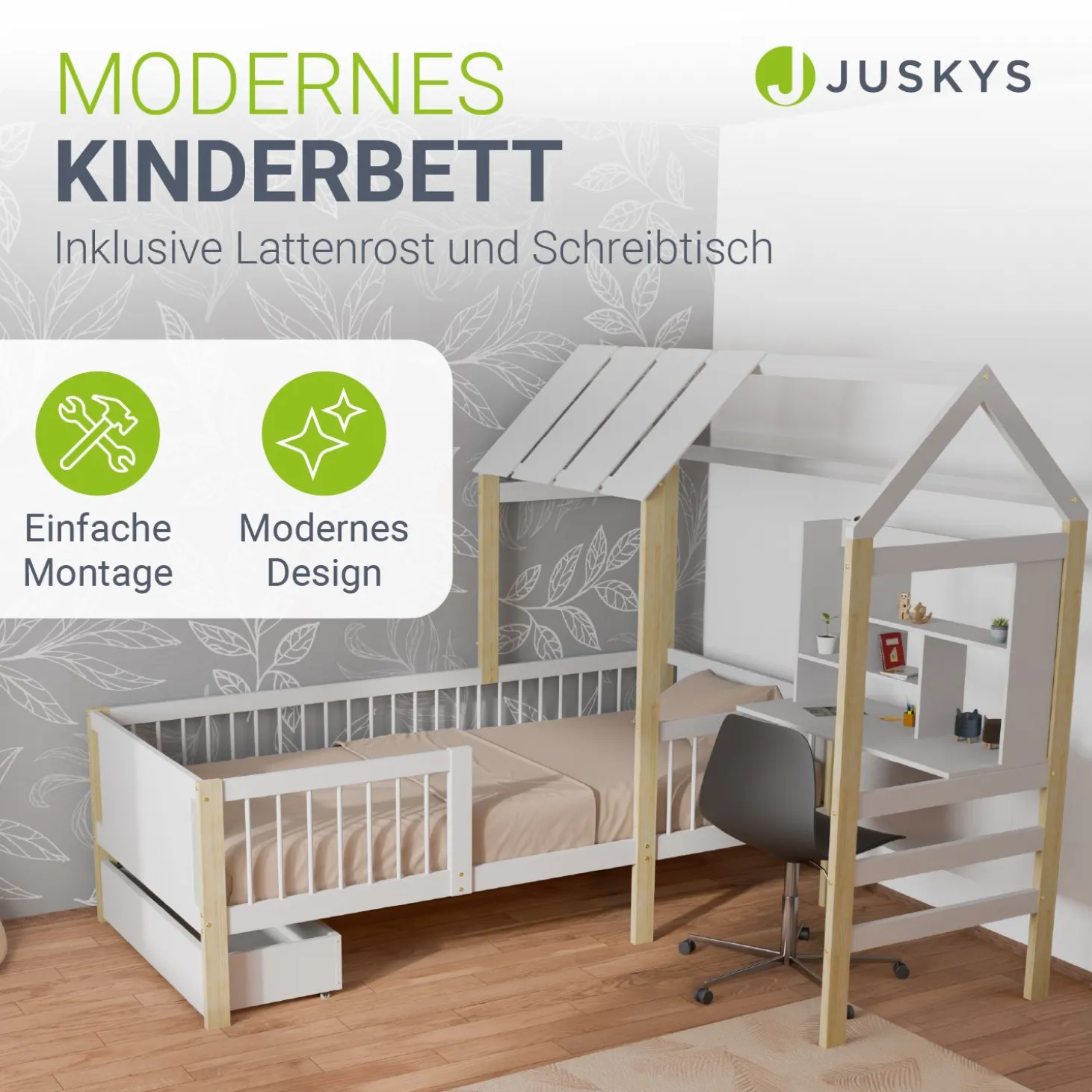 Kinderbett Yari Verspieltes Abenteuerbett mit Tisch und Schublade