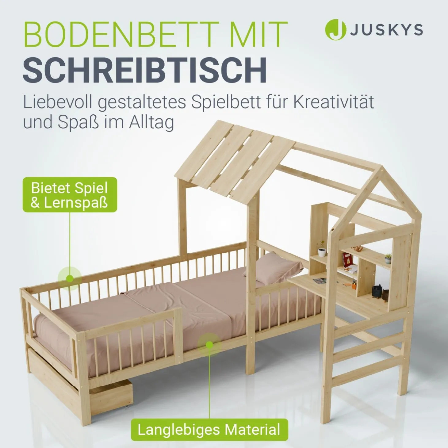 Kinderbett Yari Verspieltes Abenteuerbett mit Tisch und Schublade
