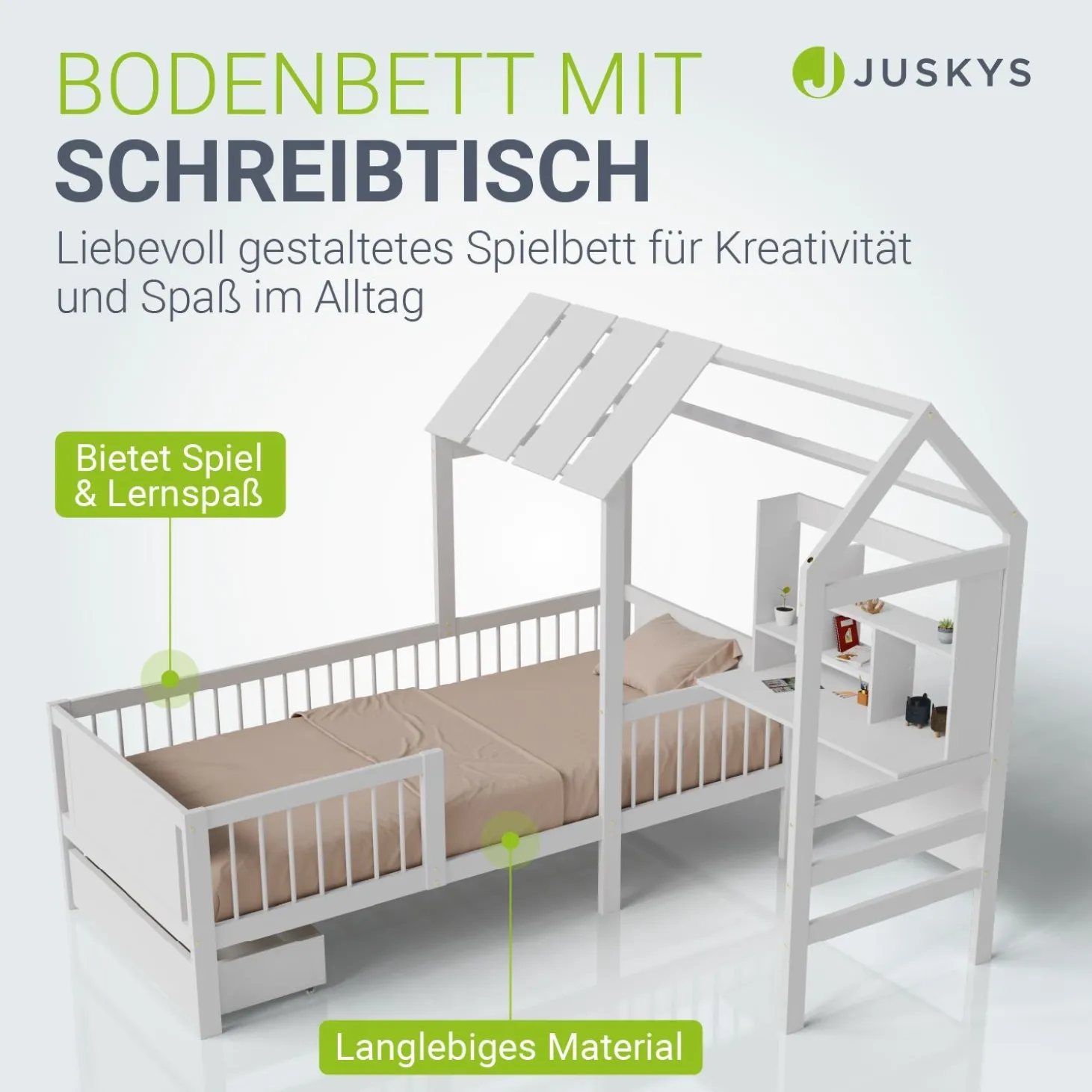 Kinderbett Yari Verspieltes Abenteuerbett mit Tisch und Schublade