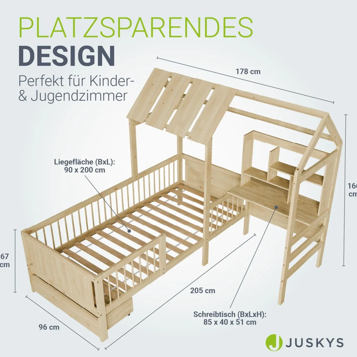 Kinderbett Yari Verspieltes Abenteuerbett mit Tisch und Schublade