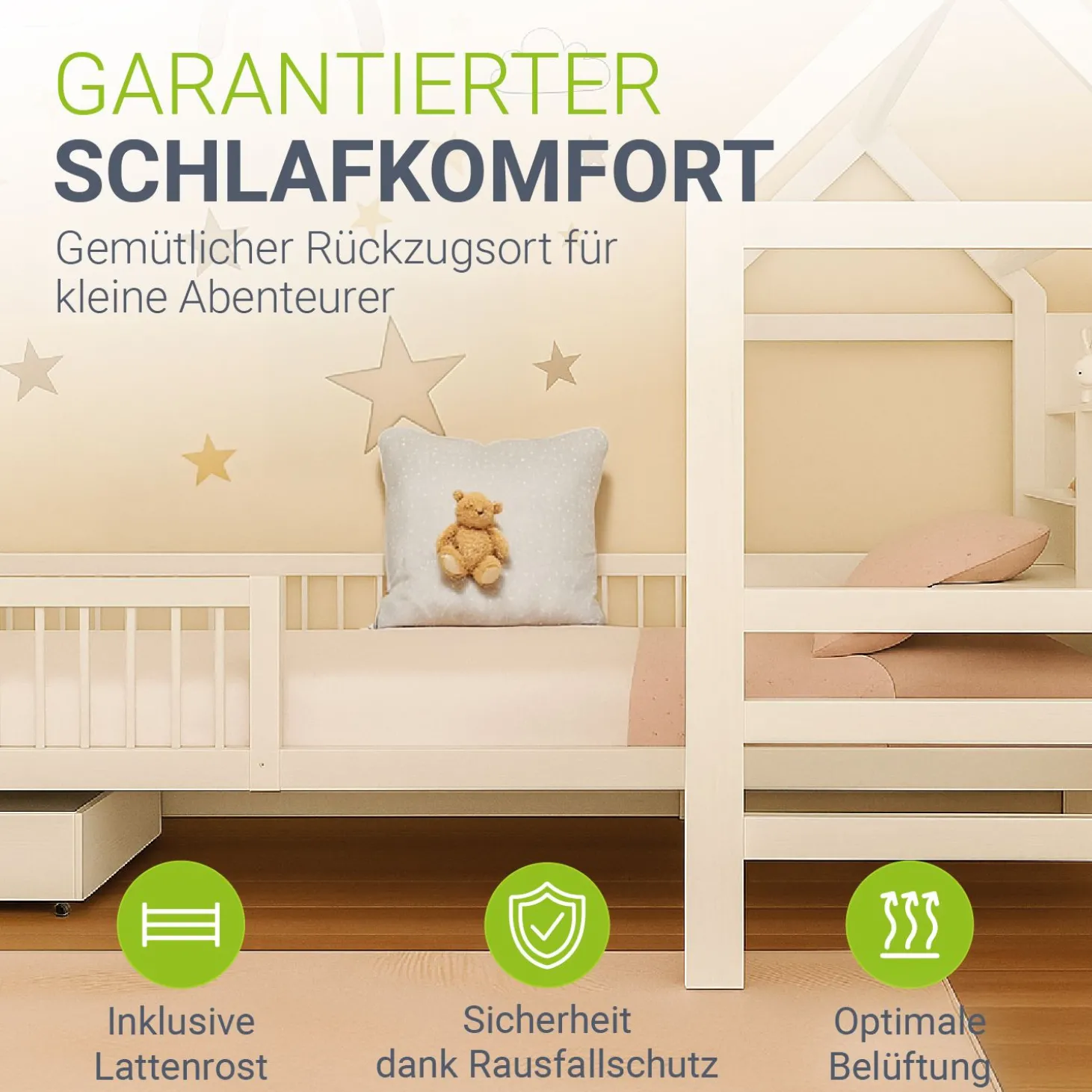Kinderbett Yari Verspieltes Abenteuerbett mit Tisch und Schublade
