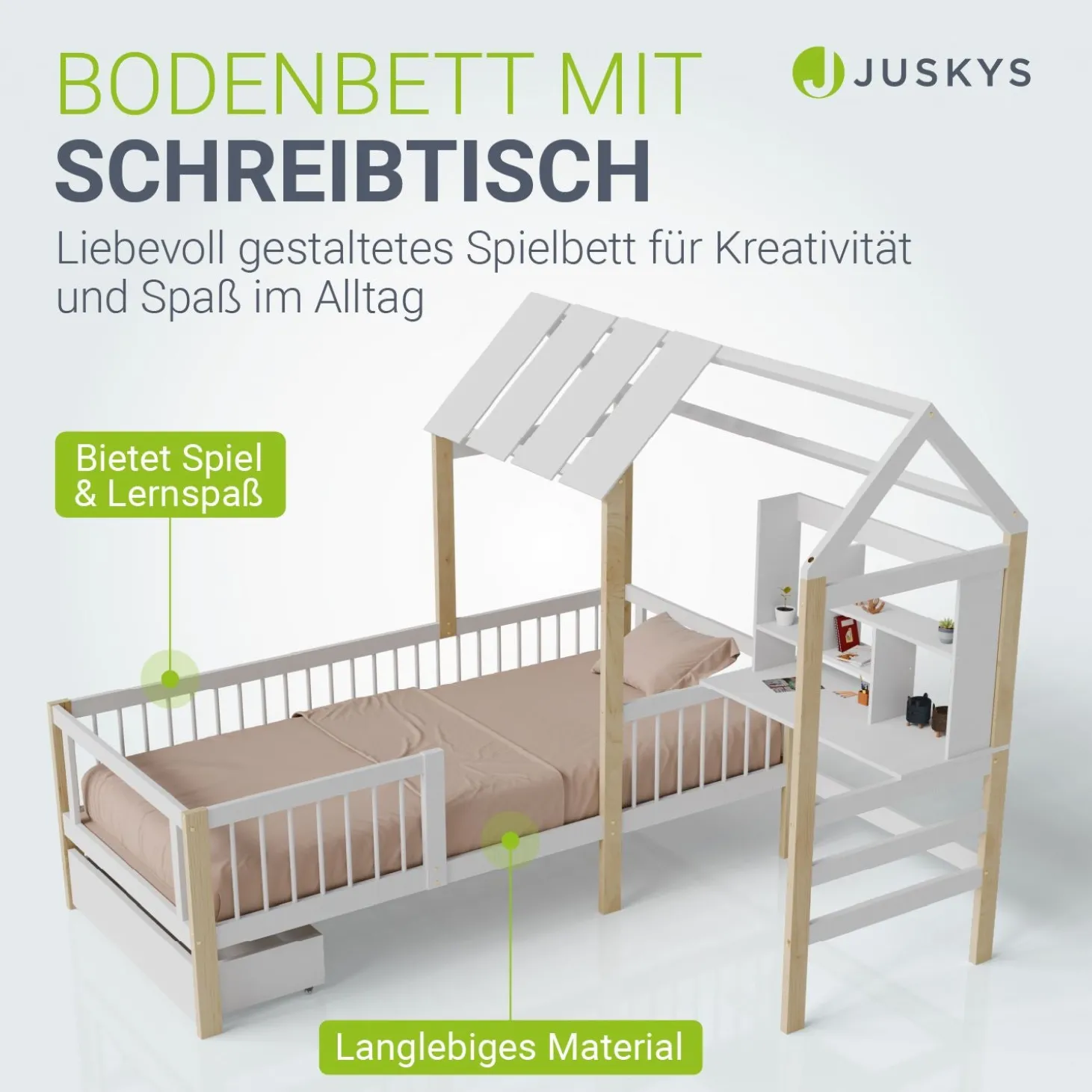 Kinderbett Yari Verspieltes Abenteuerbett mit Tisch und Schublade