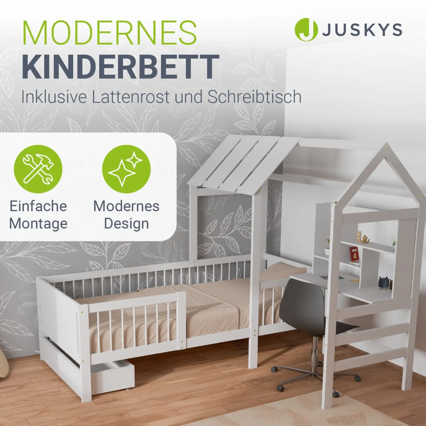 Kinderbett Yari Verspieltes Abenteuerbett mit Tisch und Schublade
