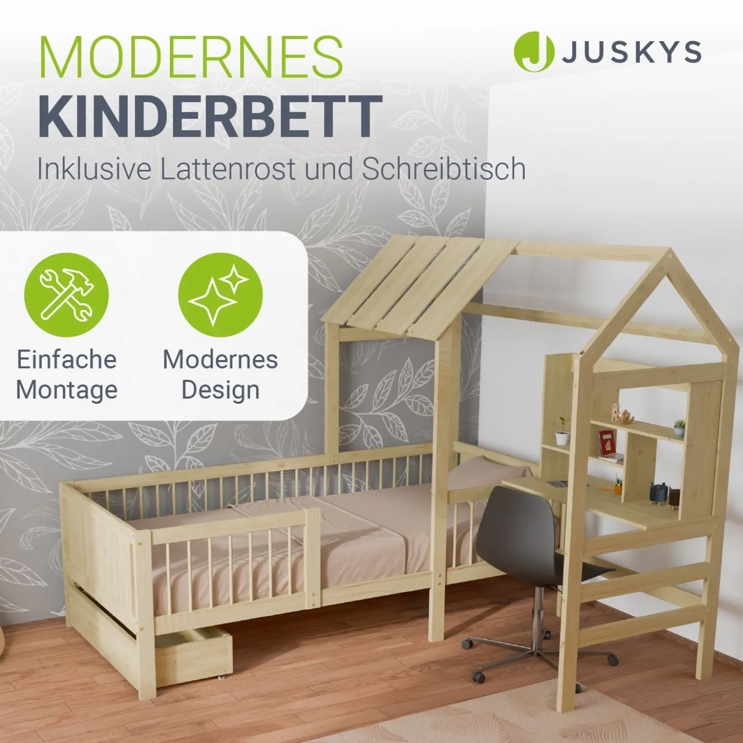 Kinderbett Yari Verspieltes Abenteuerbett mit Tisch und Schublade