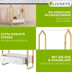 Kinder Kleiderständer Filla Offene Garderobe mit Schublade & Ablage