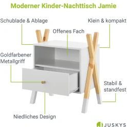 Kinder Nachttisch Jamie Kleiner Nachttisch mit Schublade, Ablage & offenem Fach