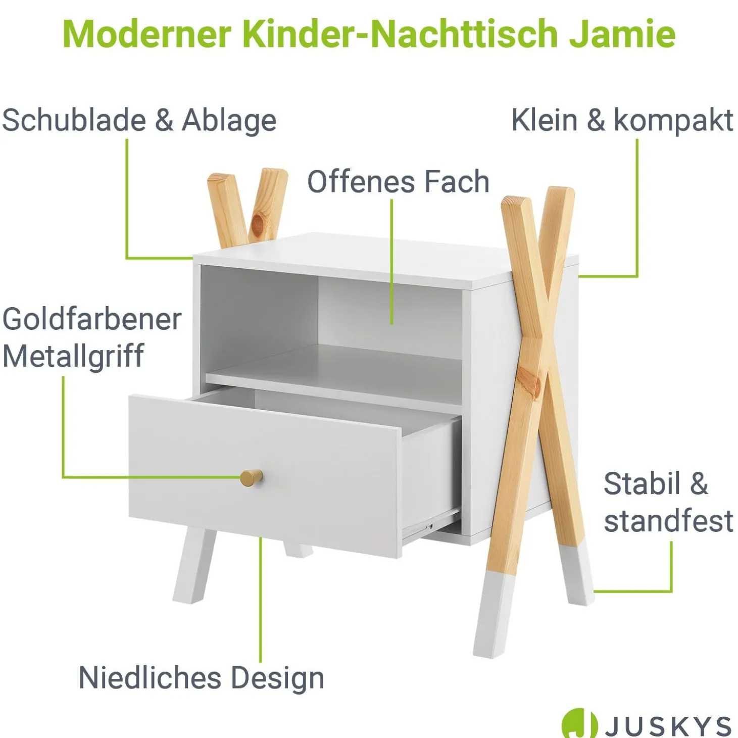 Kinder Nachttisch Jamie Kleiner Nachttisch mit Schublade, Ablage & offenem Fach