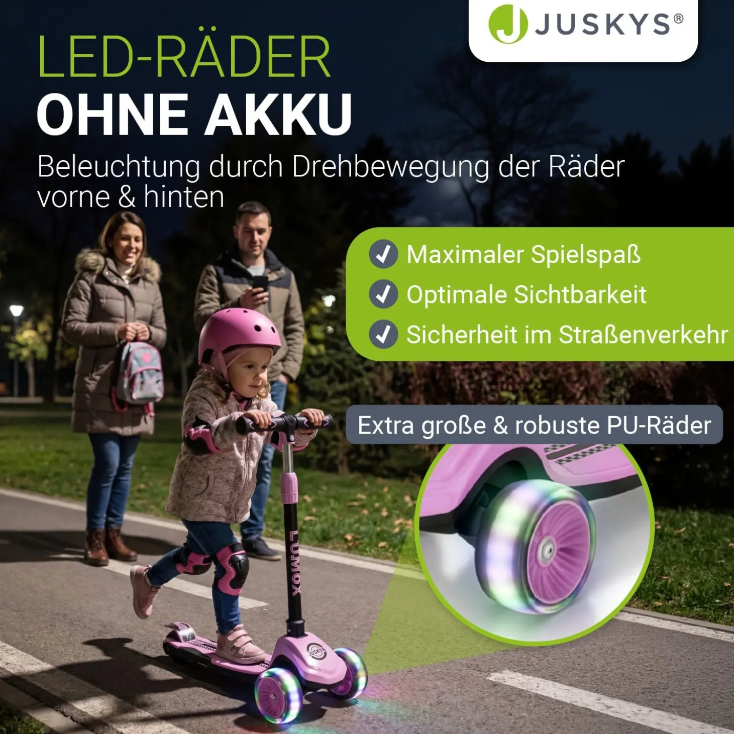 Kinderroller Lumox Roller für Kleinkinder ab 3 Jahren mit LED-Leuchträdern