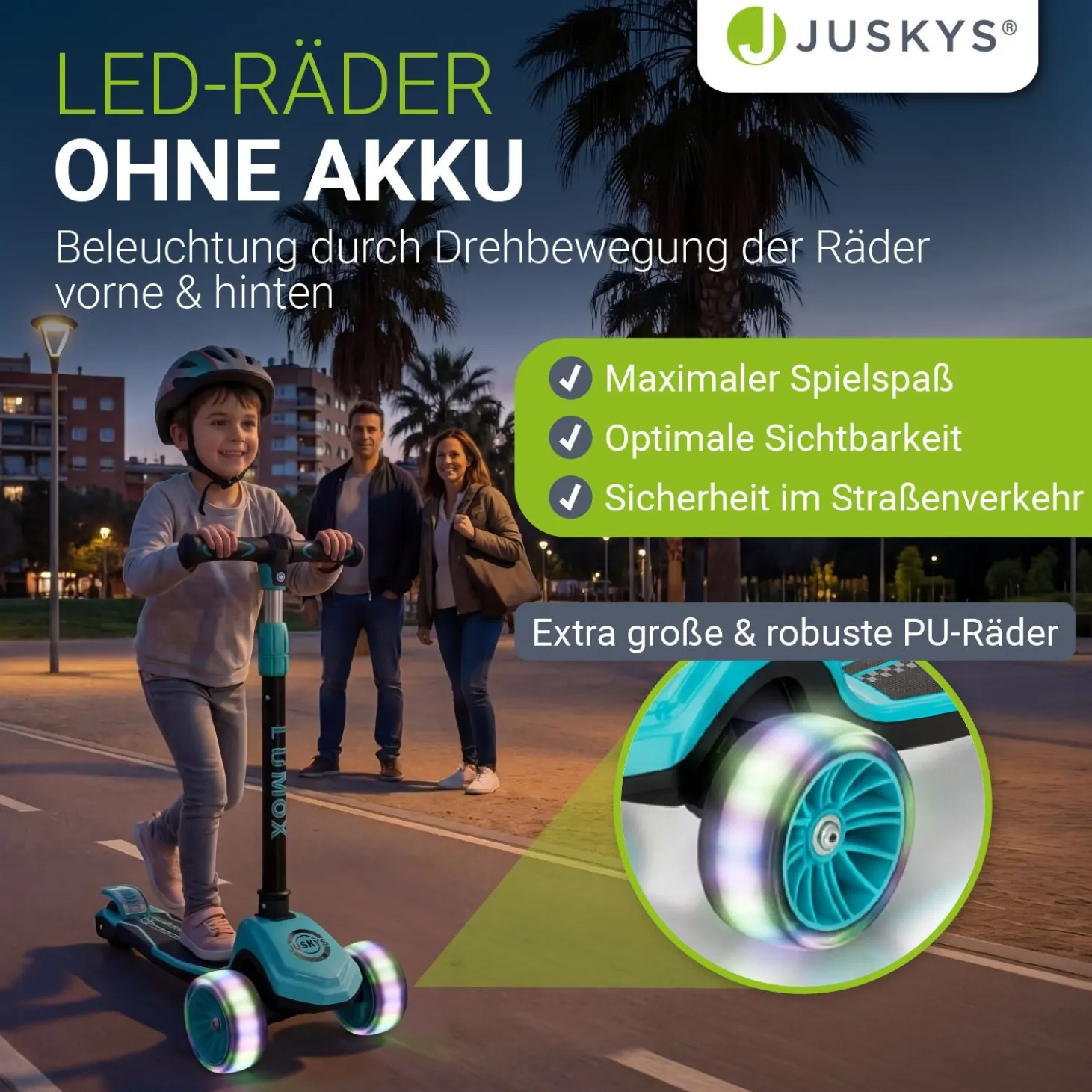 Kinderroller Lumox Roller für Kleinkinder ab 3 Jahren mit LED-Leuchträdern